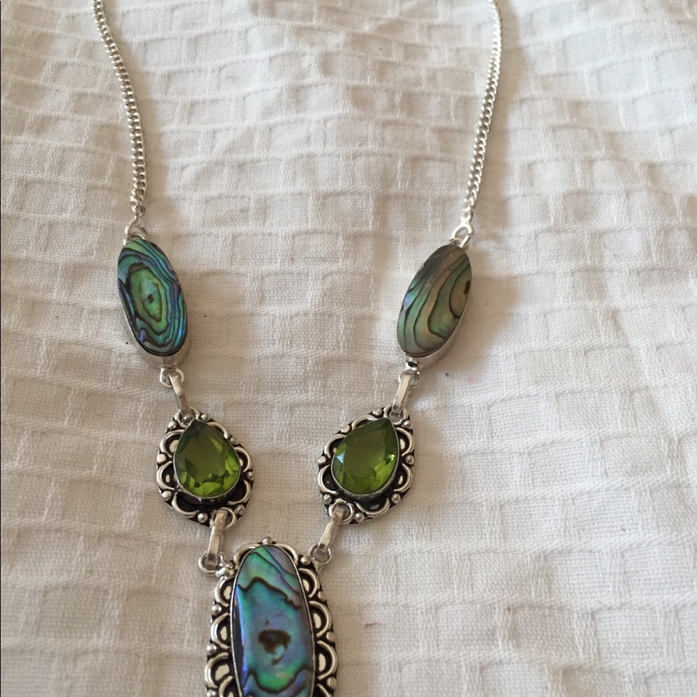 Silver necklace genuine Abalone Stones stamped - Picture 4 of 4